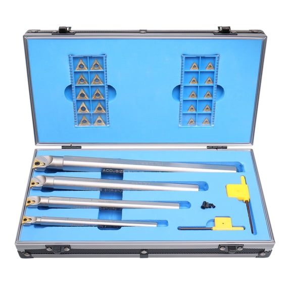 Accusize 3/8, 1/2, 5/8 & 3/4 inch, 31 Pc Right Hand Stucr Indexable Boring Bar Set Including 20 Pc Tcmt Inserts, P252-S412