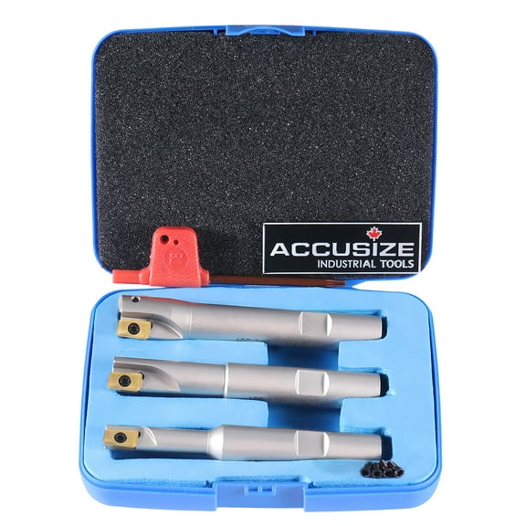 Accusize 3 Pc 90 Degree Indexable End Mill Set with Apkt11t3 Inserts, Cutter Diameter Includes 3/8'', 1/2'' and 5/8'', 0028-8308