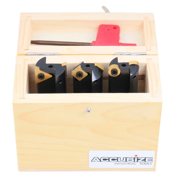 Accusize 3 Pc Little Hogger End Mill Set, 45 Deg, 90 Deg and 3/16r Mill with 3/4'' Shank, 1'' Head, 0046-0700