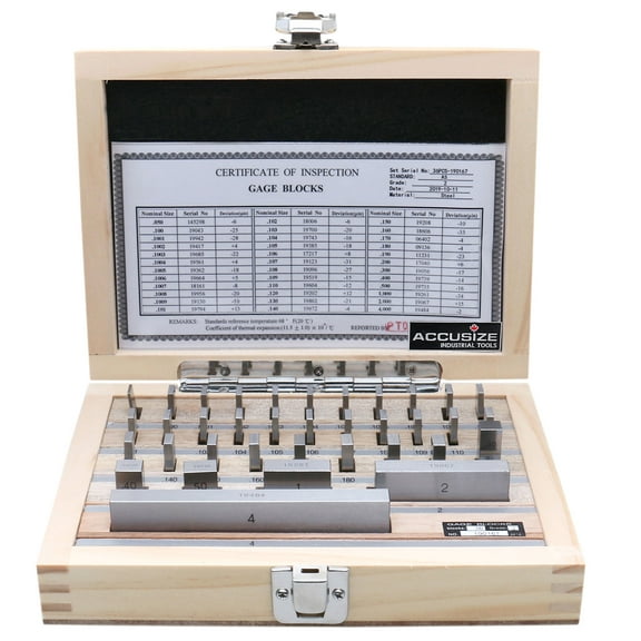 Accusize 36 Pc Steel Gage Block Set, Grade AS-2 ASME B89.1.9-2002, with Mfg Certificate, 0036-6001