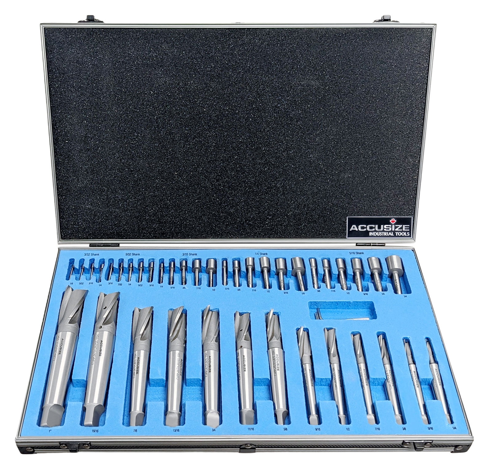 Accusize 39 Pc Taper Shank H.S.S. Interchangeable Pilot Counterbore Set