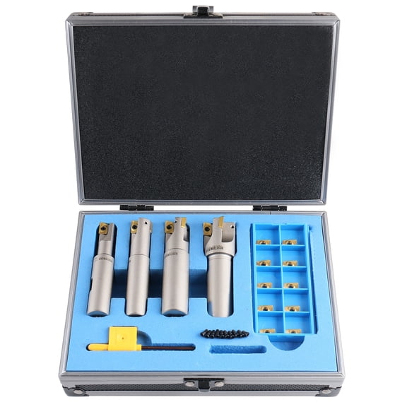 Accusize 4 Pc 90 Deg Indexable End Mill Set with Apkt11t3 Inserts, Cutter Diameter Includes 1/2'', 5/8'', 3/4'' and 1'', 0028-8416