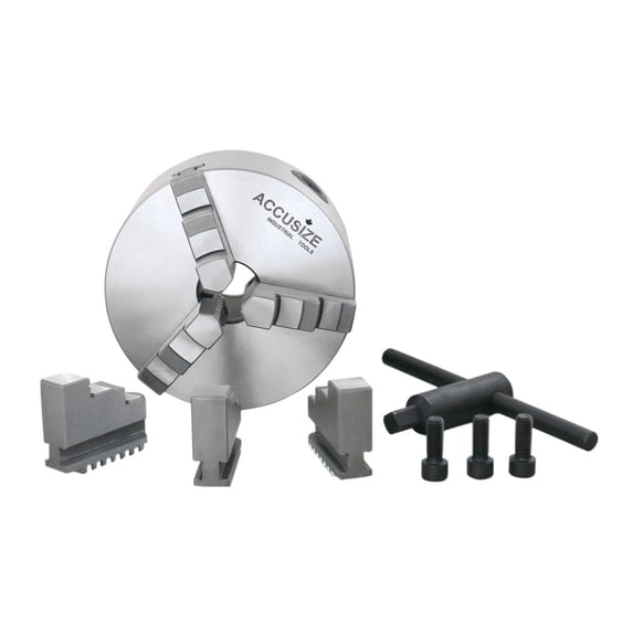 Accusize 5''/125 mm 3-Jaw Chuck, Plain Back, 1.181'' Center Hole, 0559-0112