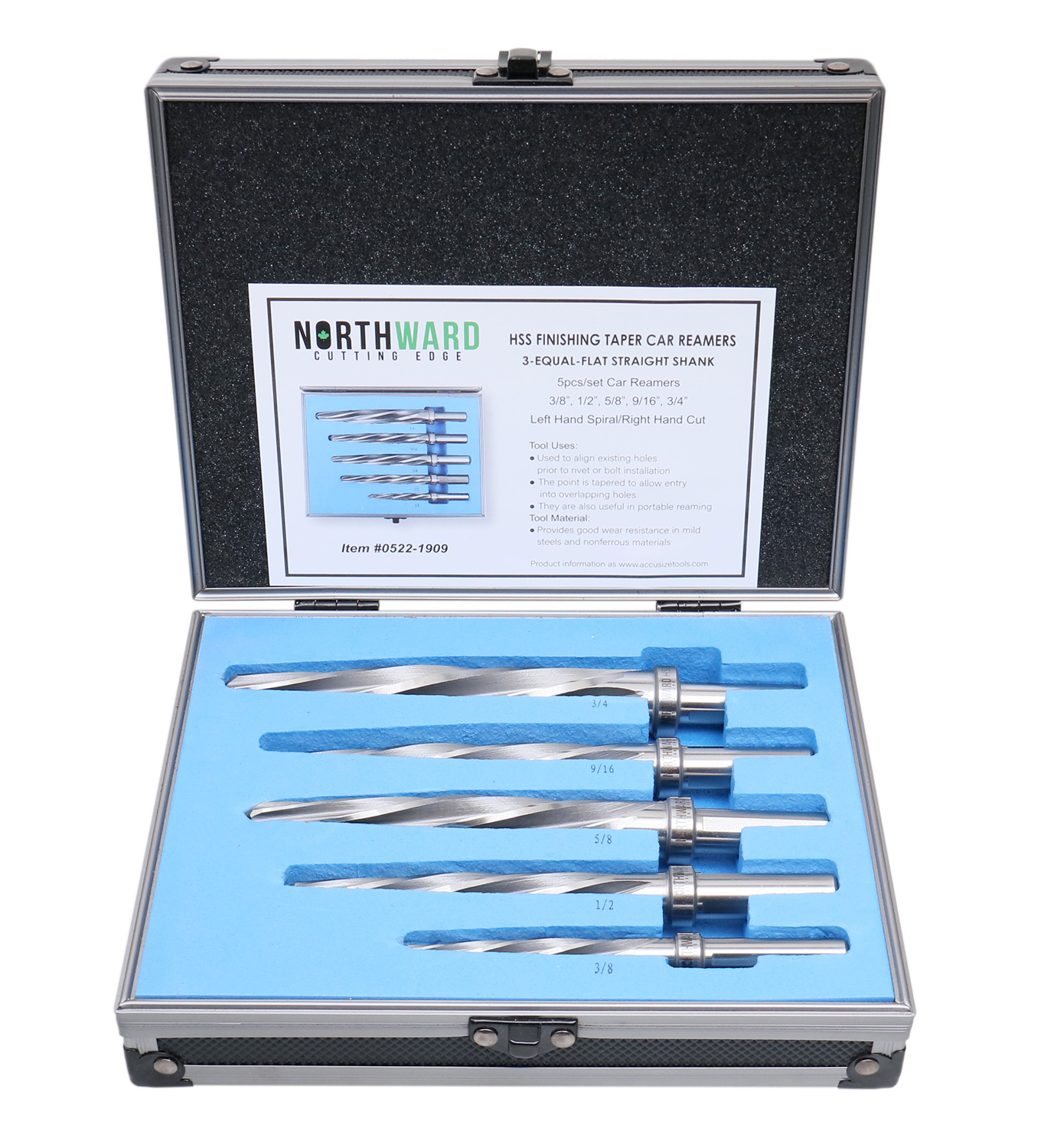 Set 14 Alesatori A Mandrino Accusize - HSS M2 - Sopra E Sotto Misura Da 0.1240" A 0.5010" - 55528-SX00