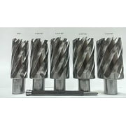 Accusize 5 pcs 1'' to 1-1/2', H.S.S. Annular Cutters, 2'' Cutting Depth, with Pilot Pin Slugger Cutter, L1