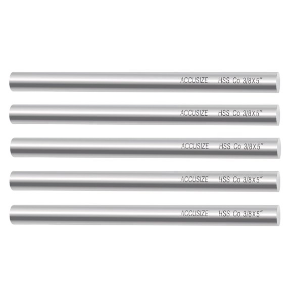 Accusize 5 pcs 3/8" x 5" (Diameter x Oal) HSS+5% M35 Cobalt Round Lathe Tool Bits, 5098-0038x5