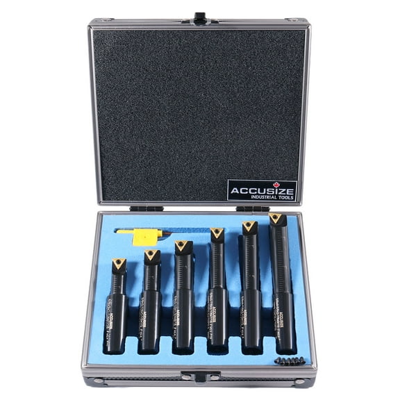 Accusize 6 Pc 5/8'' Round Shank Indexable Boring Bar Set with Tcmt Carbide Inserts, 90 Degree, 2627-9106
