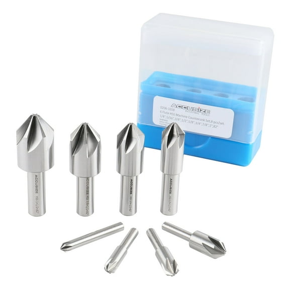 Accusize 82 Deg 6 Flute HSS Machine Countersinks, 8 Pc Set, 0206-1018