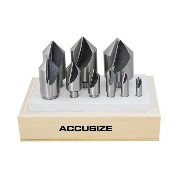 Accusize 9 Pc Single Flute H.S.S. Countersink Set, 82 Degrees, Ground, 0245-1029