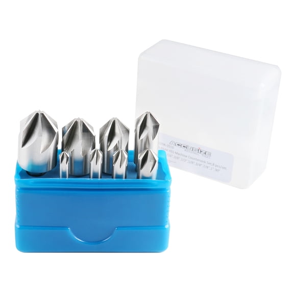 Accusize 90 Deg 6 Flute HSS Machine Countersinks, 8 Pc Set, 0206-2016