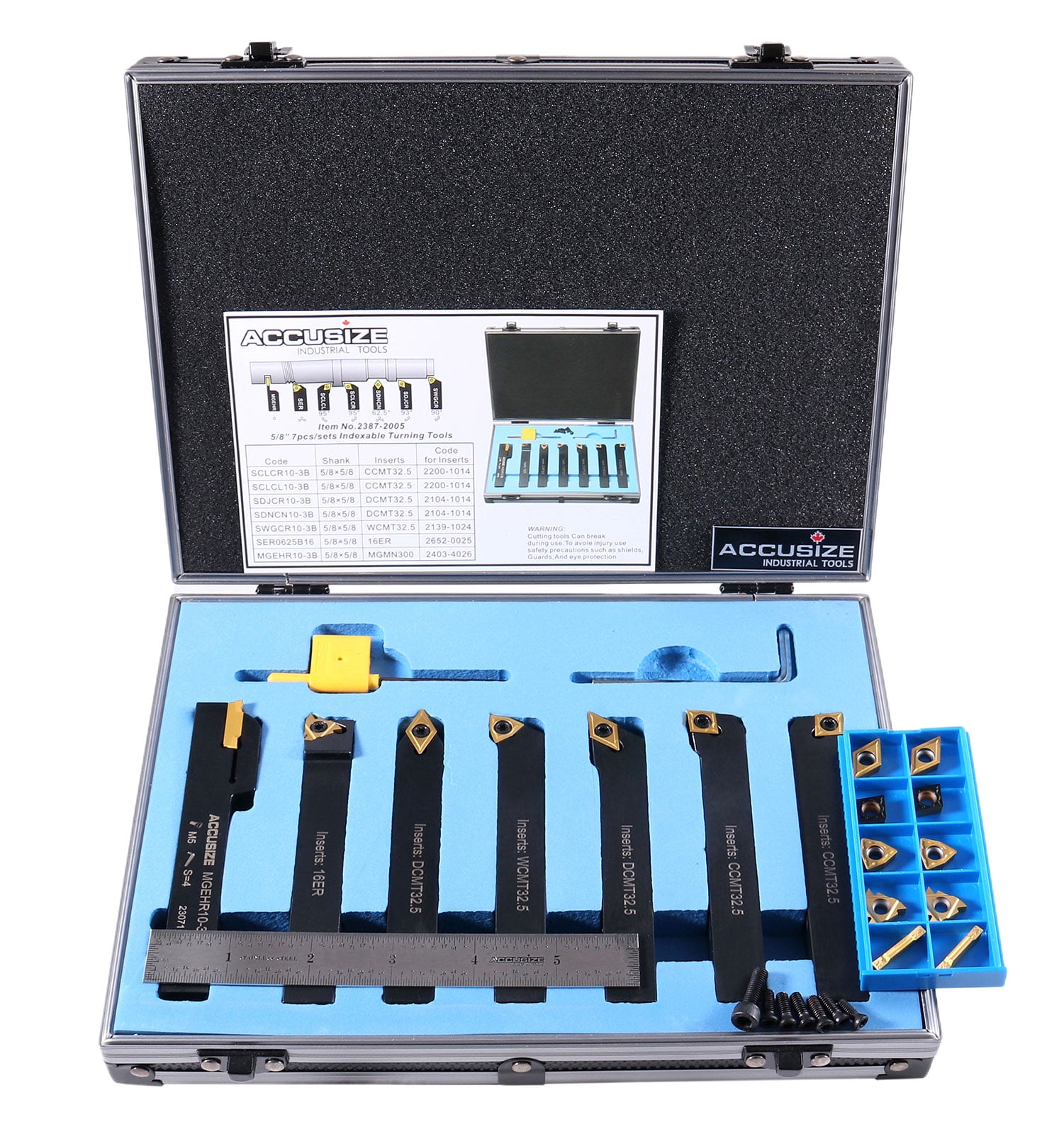 Accusize Industrial Tools 5/8'' Shank 7 Pc Indexable Carbide Turning