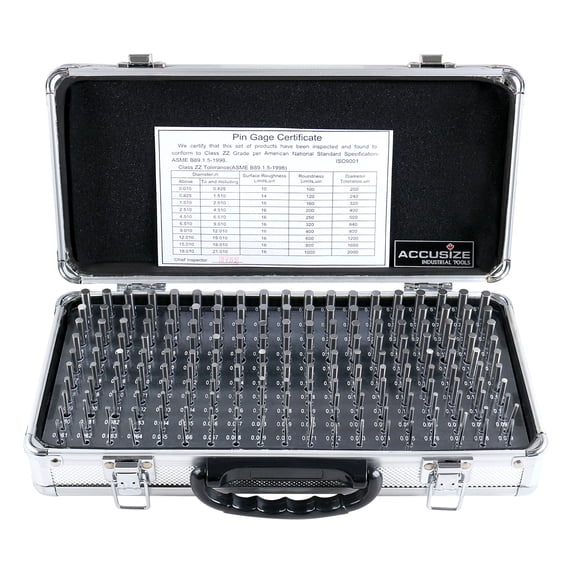 Accusize Minus Class Zz Pin Gauge Set, 2 inch Overall Length, 0.061 to 0.250 inch, 190 pc, a Reliable Aluminum Case Included, M1(-) A