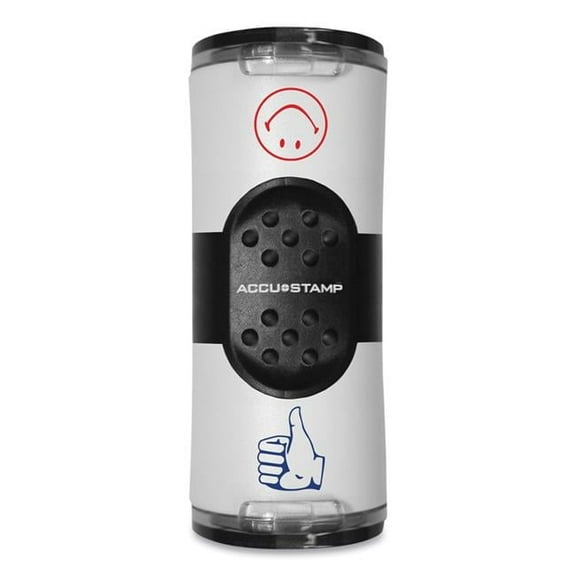 Accustamp Dual Message Pre-Inked Round Stamp Smiley Face/Thumbs-Up Red/Blue