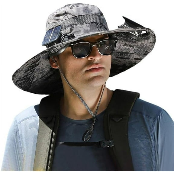 Accustomas Solar Hat,Wide Brim Solar Fan Hat, Hat with Fans Solar Power for Men Women, Solar & USB Charging Sombrero Con Ventilador Solar