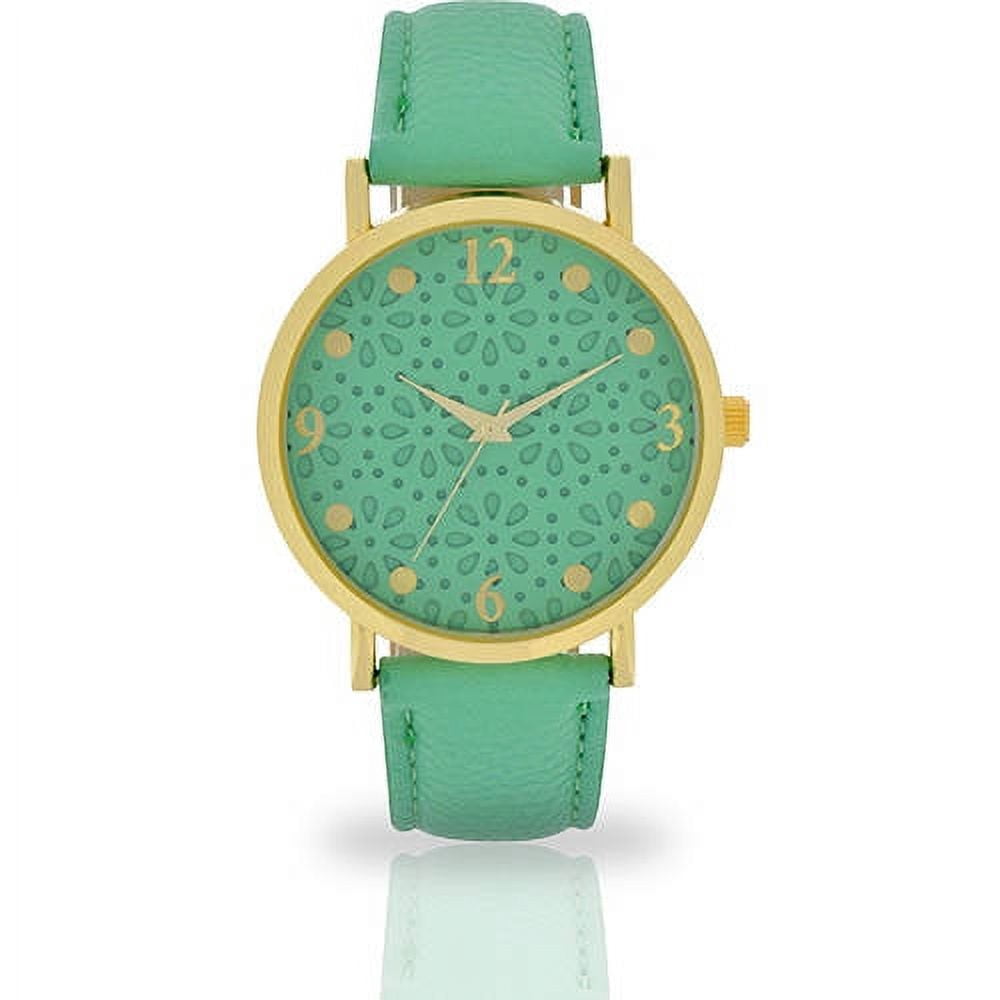 Accutime Adult Female Mint Cut-Out Floral Watch, PU Leather Band (60212WM)