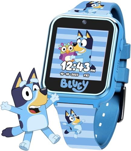 Accutime Bluey Kids Smartwatch with Camera, Games, Pedometer and Audio Recorder for Creative Play and Learning, 1.5" Touchscreen, Blue, Fits 5.5"-8.0" Wrists, for Boys and Girls Ages 3+