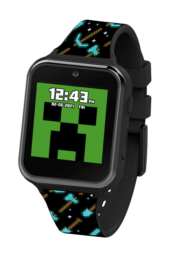 Minecraft Kids Black YPF5Educational Learning Touchscreen Smart Watch Toy for Girls, Boys, Toddlers - Selfie Cam, Learning Games, Alarm, Calculator, Pedometer & More (Model: MIN4081AZ)