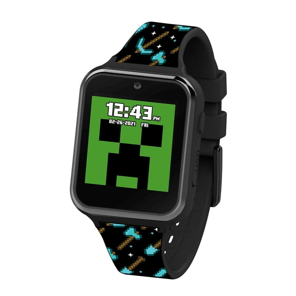 Accutime Minecraft Kids Black YPF5Educational Learning Touchscreen Smart Watch Toy for Girls, Boys, Toddlers - Selfie Cam, Learning Games, Alarm, Calculator, Pedometer & More (Model: MIN4081AZ)