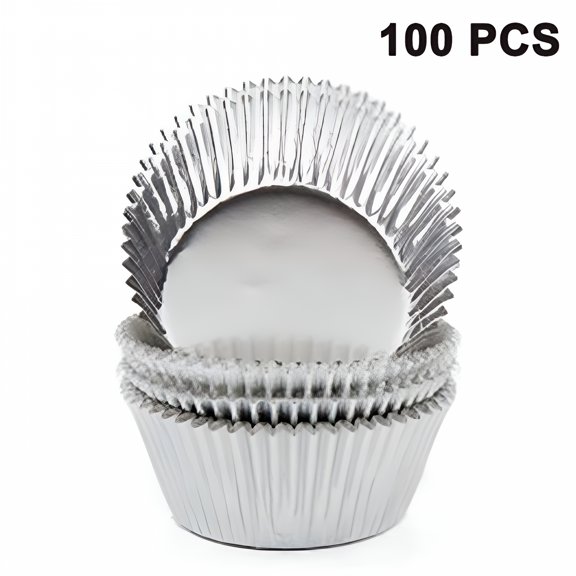 Acdanc 100 Pcs Silver Foil Cupcake Liners, Metallic Muffin Baking Cups