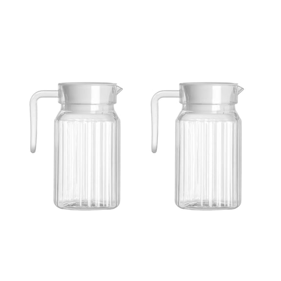 ACDANC 2-Pack Acrylic Pitcher 600ml - Durable PC Plastic Water and Juice Pitcher with Striped Design and V-Shaped Spout, Heat Resistant Drink Server for Iced Tea Lemonade