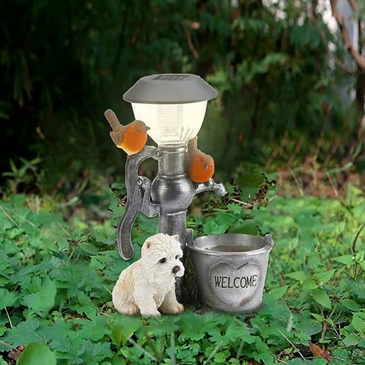 Solar Garden Light Statue - Cat Dog Climbing Birds Perching Figurine For Outdoor Decor