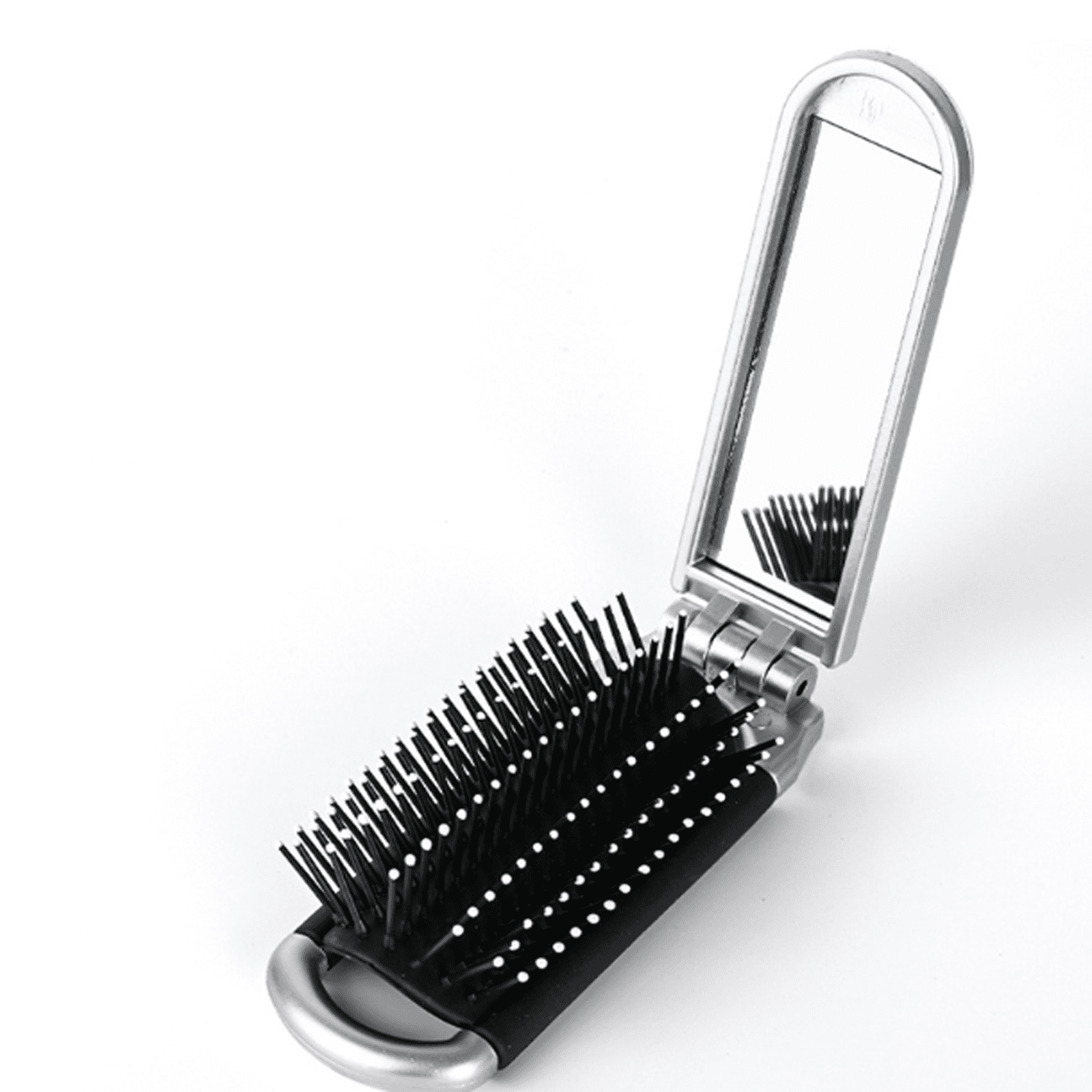 Acdanc Mini Hair Brush,Compact Folding Comb with Built-In Mirror,Travel-Friendly Hairbrush,Enhanced Portable Travel Brush,Silver