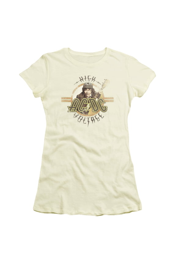 AC/DC High Voltage Junior Women's Sheer T-ShirtCream