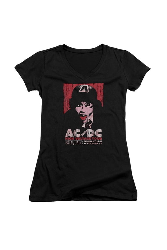Acdc High Voltage Live 1975 Juniors V-Neck Shirt (Black, )