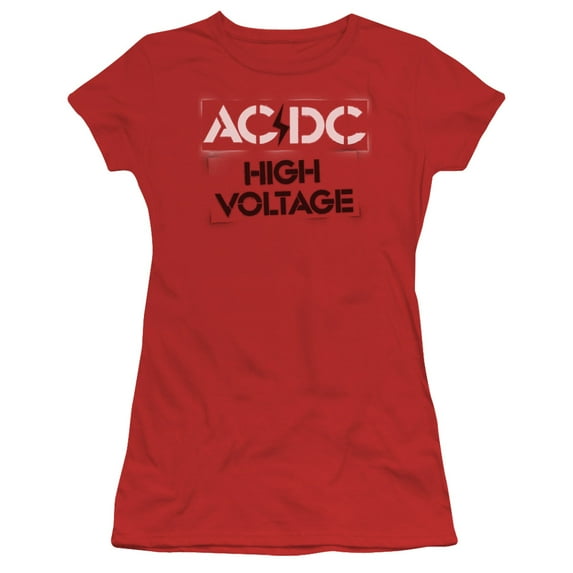 AC/DC High Voltage Stencil Junior Women's Sheer T-ShirtRed