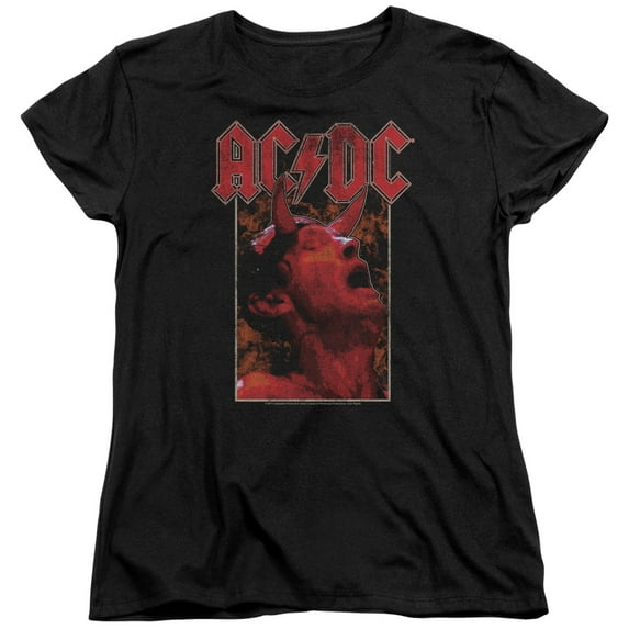 Acdc/Horns Womens Short Sleeve Shirt (Black, Small)