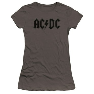 AC/DC Worn Logo Premium Junior Women's Sheer T-ShirtCharcoal