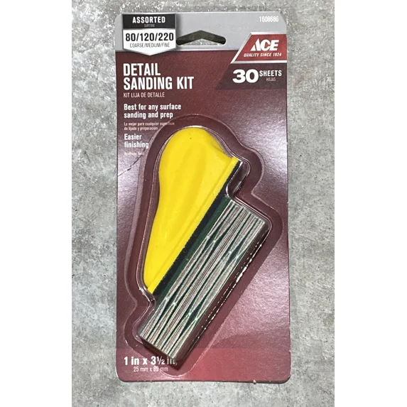 Ace 1608686 Detail Sanding Kit Assorted Grit - 80/120/220 (30 Sheets) New