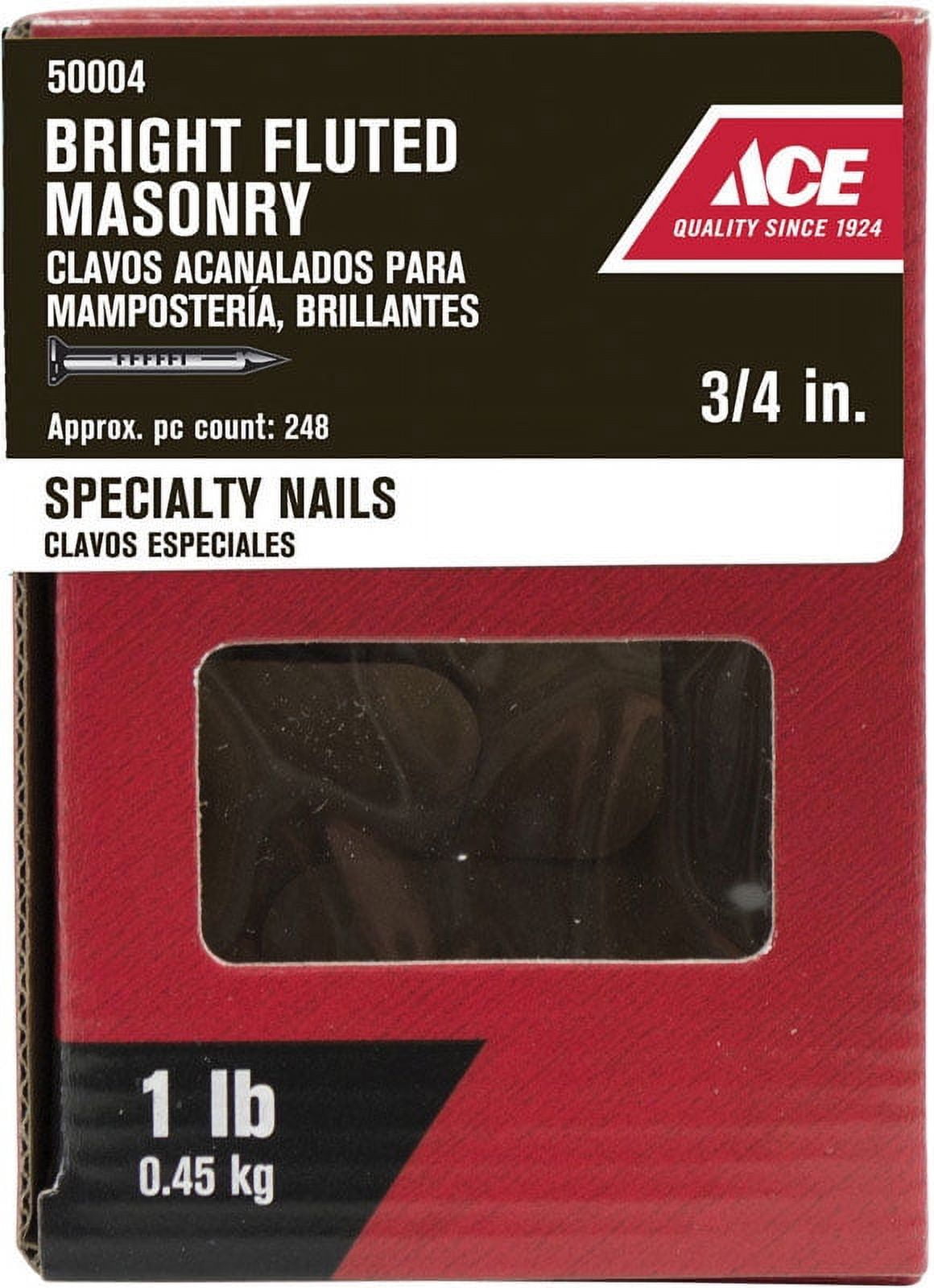 Ace 3/4 in. Masonry Bright Steel Nail Flat Head 1 lb Ace 3/4 in. Masonry Bright Steel Nail Flat Head 1 lb