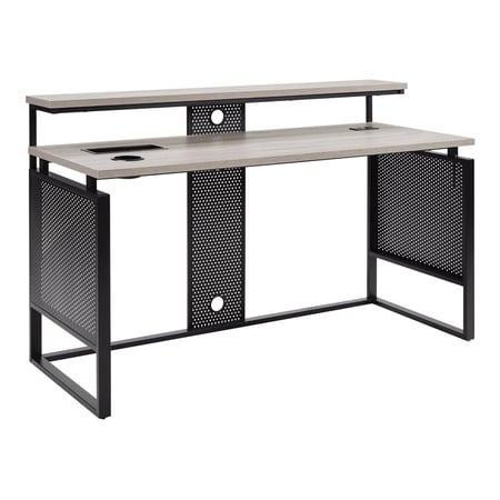 Ace 60" Desk with Hutch Engineered Wood in Grey Taupe Top and Matte Black Frame