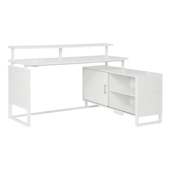 Ace 60"x 50" L-Shape Desk in White Top Engineered Wood and White Frame