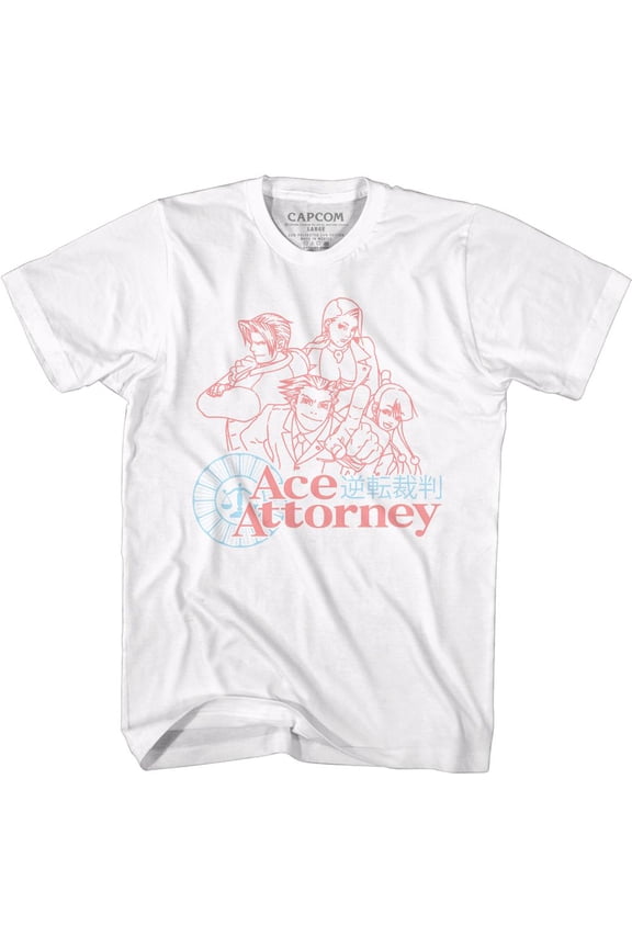 Ace Attorney Faded Red And Blue White Adult T-Shirt