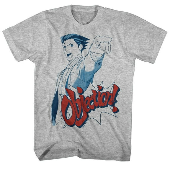 Ace Attorney Objection Gray Heather Adult T-Shirt 2Xlt