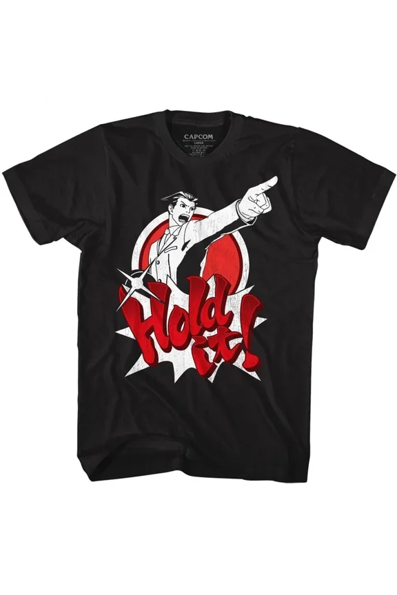 Ace Attorney Phoenix Wright Hold It Japan Black Capcom Gaming Shirt