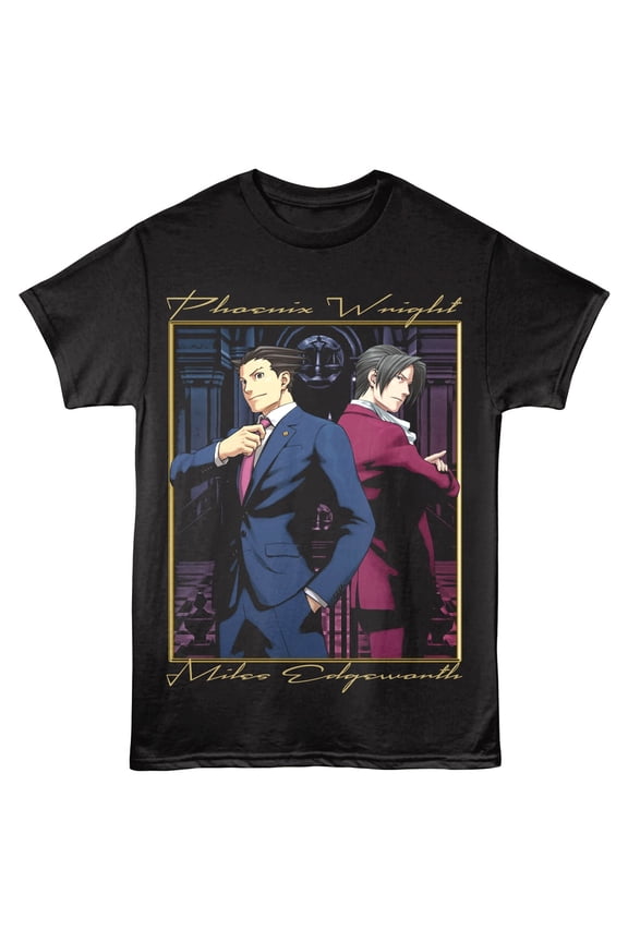 Ace Attorney Miles and Phoenix Suited Men's T Shirt (Black, AdultL)