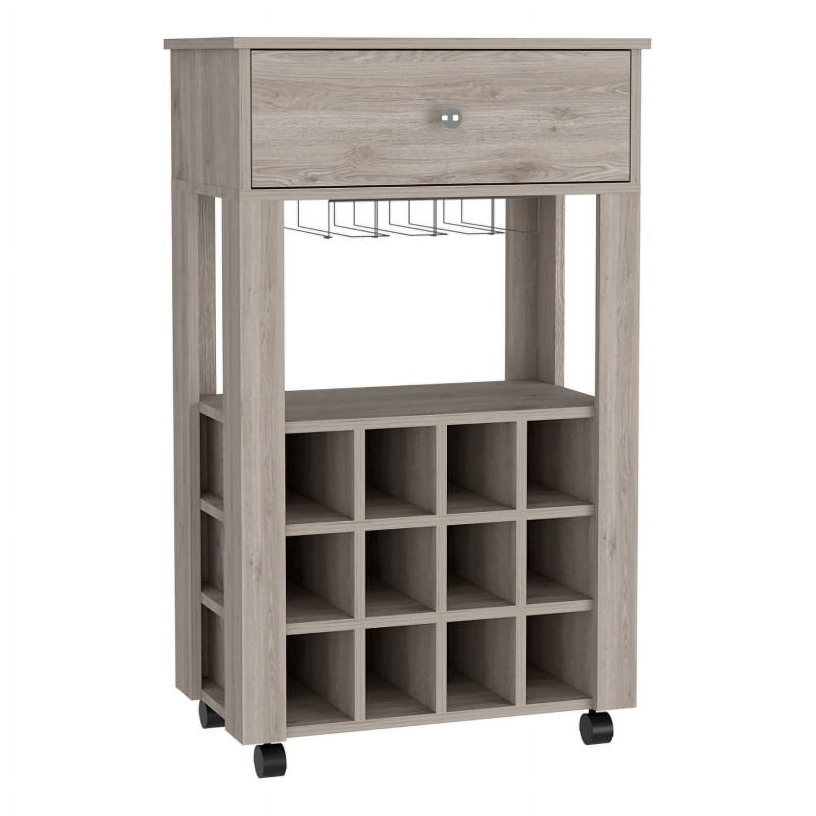 Ace Bar Cart with 12 Wine Cubbies, Open Shelf, Drawer, 4 Caster Wheels ...