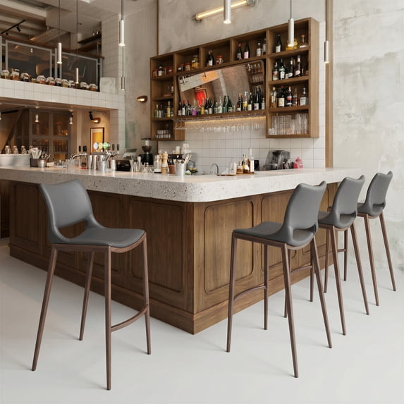Ace Barstool Dark Gray & Walnut Barstool, Modern Style, Plush and durable faux leather fabric, Steel, Indoor Bar