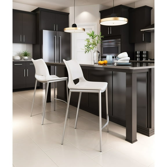 Ace Counter Stool White & Silver Counter Stool, Modern Style, Plush and durable faux leather fabric, Plywood, Indoor Bar