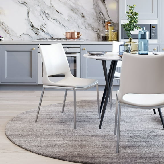Ace Dining Chair White & Silver Dining Chair, Modern Style, Plush and durable faux leather fabric, Plywood, Indoor Dining