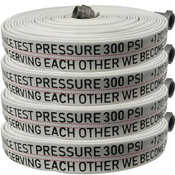 Heavy-Duty 1.5 x 75ft Nitrile Lined Attack Fire Hoses 4-Pack - Ace BMFXL.02 Elite | 900 PSI Burst / 600 PSI Tested Pressure | Seamless Aluminum Couplings, Meets NFPA 1962 Requirements