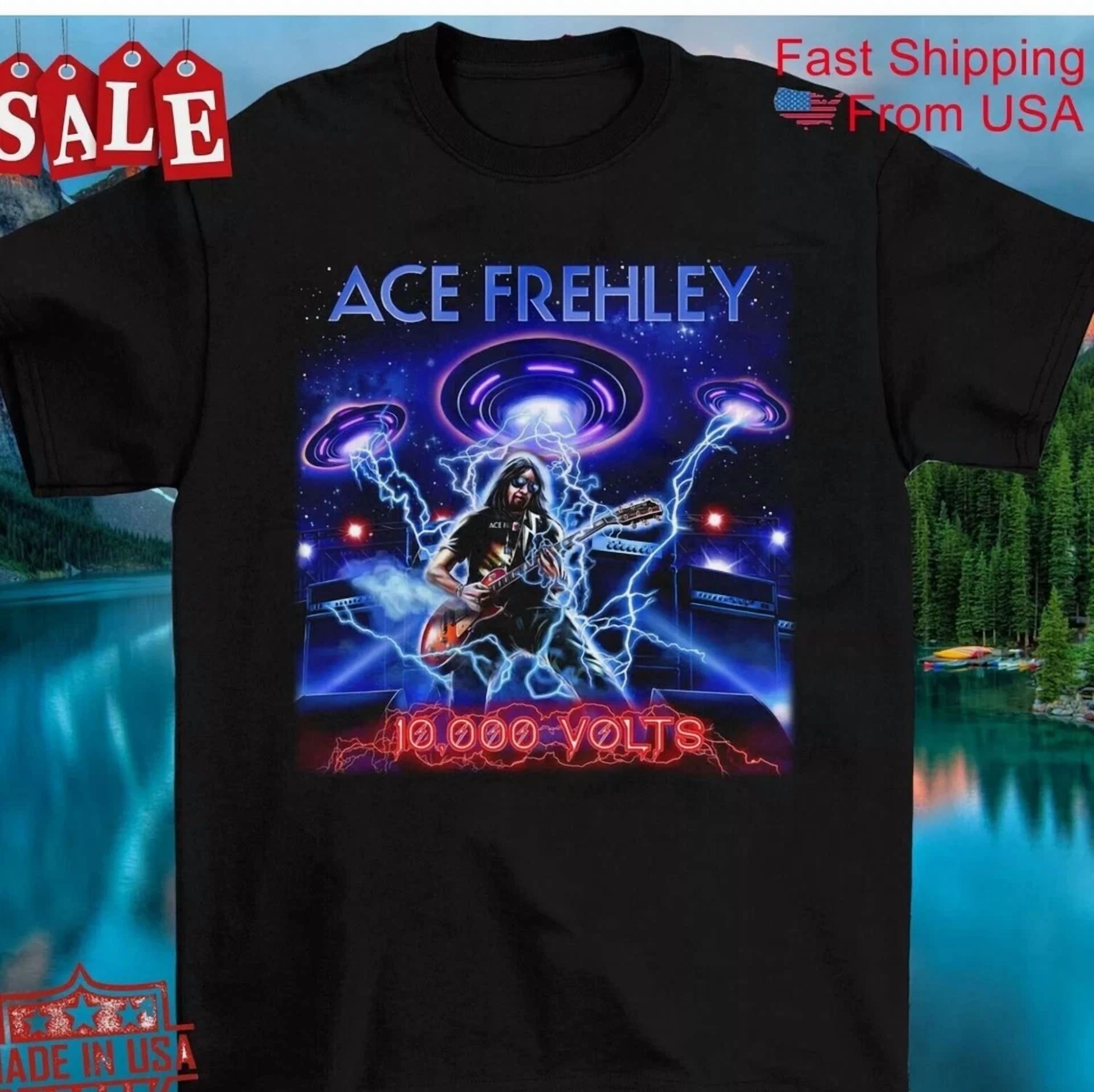 T-shirt Unisex Ace Frehley 10.000 Volt - Cotone Nero - Made In USA - MM1360 - Foto 2