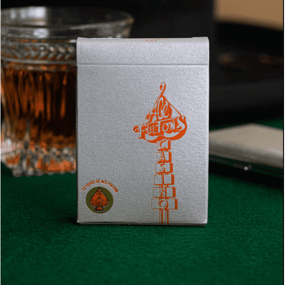 Ace Fulton's 10 Year Anniversary Playing Cards Silver Nugget Tuck Box