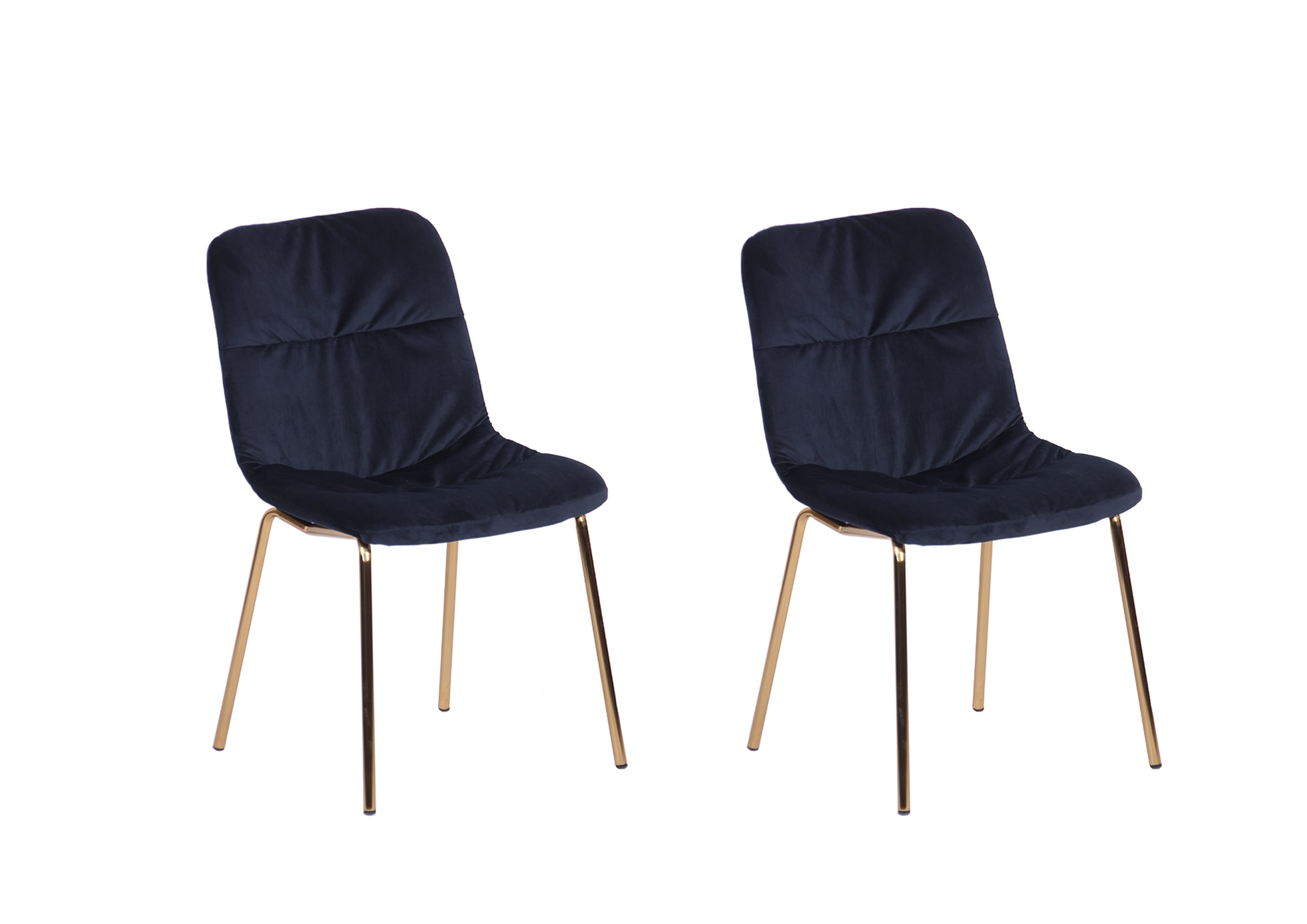 Navy Velvet Upholstered Dining Chairs with Gold Legs, Set of 2
