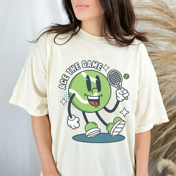 Ace the Game Shirt, Tennis Player Shirt, Game Day T-Shirt, Sport Team Shirts, Comfort Colors Tennis Tee, Go Team Tee, Sports Mom Shirt (Colors:Ivory; Sizes:3XL;)