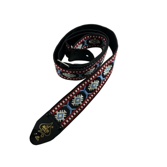 Ace Guitar Strap Vintage Style Jacquard Weave Blue Red & White