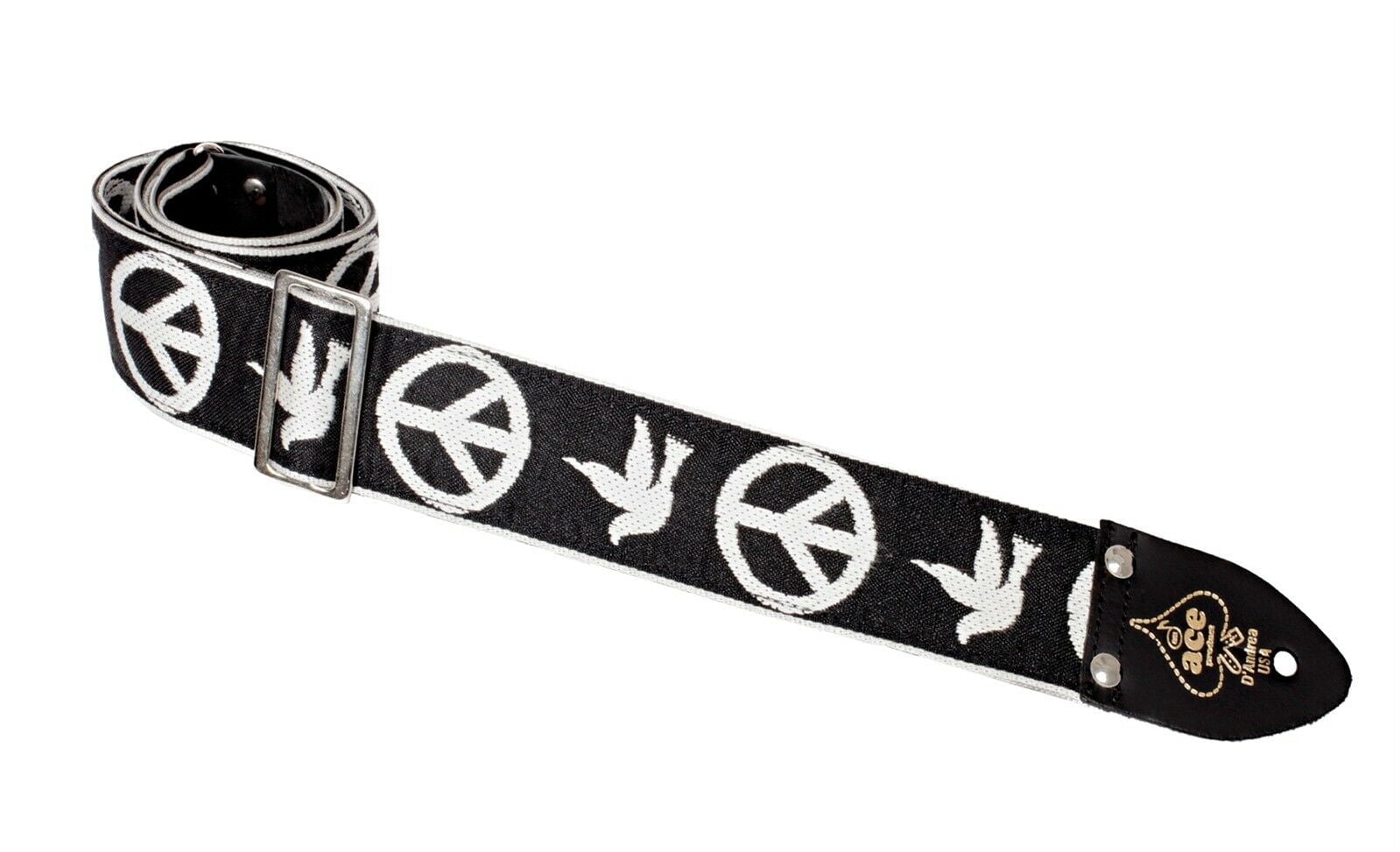 Ace Guitar Strap Vintage Style Peace Doves Design Black and White